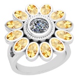 4.00 Ctw Citrine And Diamond I2/I3 14K White Gold Ring