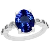 4.34 Ctw VS/SI1 Tanzanite And Diamond Platinum Vintage Style Ring