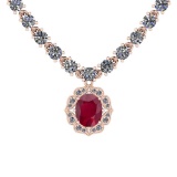 6.38 Ctw SI2/I1 Ruby And Diamond 14K Rose Gold Necklace