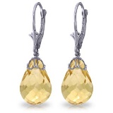 14 Carat 14K Solid White Gold Leverback Earrings Briolette Citrine