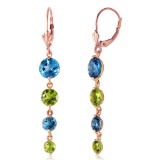 14K Solid Rose Gold Chandelier Earrings with Blue Topaz & Peridot