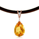 14K Solid Rose Gold & Leather Necklace withDiamond & Citrine