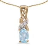 Certified 14k Yellow Gold Oval Aquamarine And Diamond Pendant