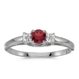 Certified 14k White Gold Round Garnet And Diamond Ring