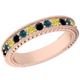 0.98 Ctw I2/I3 Multi Treated Fancy yellow,Blue,Black diamond 14K Rose Gold Filigree Style Band Ring