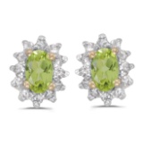 Certified 10k Yellow Gold Oval Peridot And Diamond Earrings 0.63 CTW