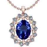 6.13 Ctw VS/SI1 Tanzanite And Diamond 14k Rose Gold Victorian Style Necklace