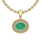2.68 Ctw Emerald And Diamond I2/I3 14K Yellow Gold Victorian Pendant