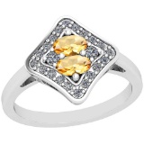 1.33 Ctw I2/I3 Citrine And Diamond 10K White Gold Vintage Style Ring