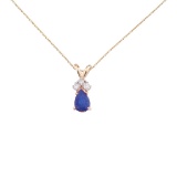 Certified 14K Yellow Gold Pear Shaped Sapphire Pendant with Diamonds