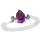 Certified 0.57 Ctw I2/I3 Amethyst And Diamond 14K White Gold Vintage Style Ring