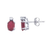 Certified 14k White Gold Ruby And Diamond Earrings