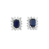 Certified 14k White Gold Diamond and Octagonal Sapphire Earring