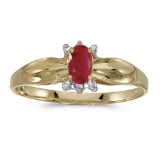 Certified 10k Yellow Gold Oval Ruby And Diamond Ring