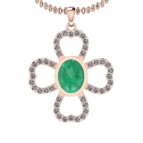 1.66 Ctw I2/I3 Emerald And Diamond 14K Rose Gold Necklace