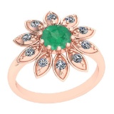 0.74 Ctw Emerald And Diamond I2/I3 14K Rose Gold Vintage Style Ring