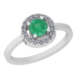 0.62 Ctw Emerald And Diamond I2/I3 14K White Gold Vintage Style Ring