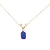 Certified 14k Yellow Gold Sapphire and Diamond Oval Pendant