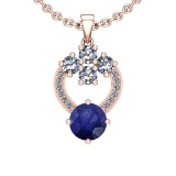 4.15 Ctw I2/I3 Blue Sapphire And Diamond 14K Rose Gold Necklace