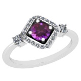 0.70 Ctw Amethyst And Diamond I2/I3 14K White Gold Vintage Style Ring