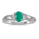 Certified 10k White Gold Oval Emerald And Diamond Ring 0.33 CTW