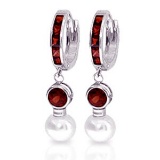 4.3 Carat 14K Solid White Gold Huggie Earrings pearl Garnet