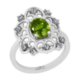 1.10 Ctw I2/I3 Peridot And Diamond 10K White Gold Ring