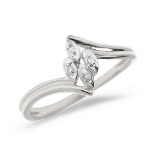 Certified 10K White Gold Diamond Leaf Ring