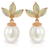 14K Solid Rose Gold Dangling Earrings with pearls & Opals