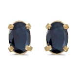 Certified 14k Yellow Gold Oval Sapphire Earrings