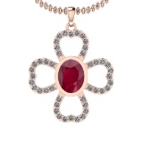 1.66 Ctw I2/I3 Ruby And Diamond 14K Rose Gold Necklace