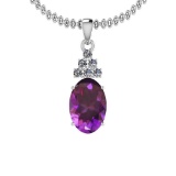 Certified 6.47 Ctw I2/I3 Amethyst And Diamond 14K White Gold Pendant
