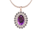 Certified 12.68 Ctw I2/I3 Amethyst And Diamond 14K Rose Gold Pendant