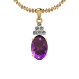 Certified 6.47 Ctw I2/I3 Amethyst And Diamond 14K Yellow Gold Pendant