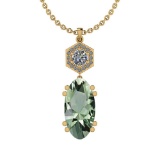 Certified 10.07 Ctw Green Amethyst And Diamond I1/I2 10K Yellow Gold Pendant