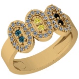 0.70 Ctw Treated Fancy Blue ,Black,Yellow And White Diamond I2/I314K Yellow Gold Ring