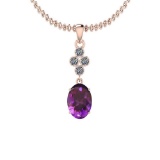 Certified 11.43 Ctw I2/I3 Amethyst And Diamond 14K Rose Gold Pendant