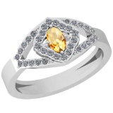 0.47 Ctw Citrine And Diamond I2/I3 10K White Gold Vintage Style Ring