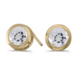 Certified 14k Yellow Gold Round White Topaz Bezel Stud Earrings