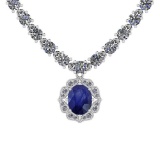 6.38 Ctw SI2/I1 Blue Sapphire And Diamond 14K White Gold Necklace