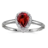 Certified 10k White Gold Pear Garnet And Diamond Ring