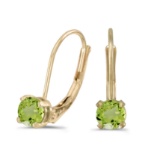 Certified 14k Yellow Gold Round Peridot Lever-back Earrings