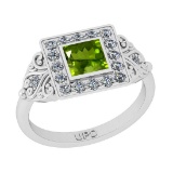 1.12 Ctw I2/I3 Peridot And Diamond 10K White Gold Engagement Halo Ring