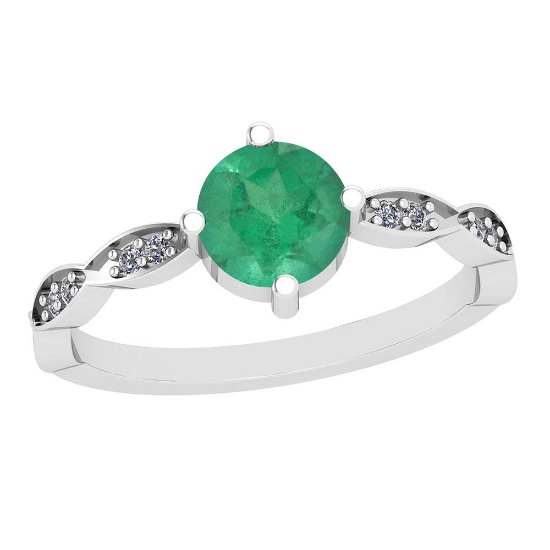 1.11 Ctw Emerald And Diamond I2/I3 14K White Gold Vintage Style Ring