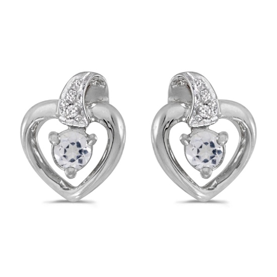 Certified 14k White Gold Round White Topaz And Diamond Heart Earrings 0.23 CTW