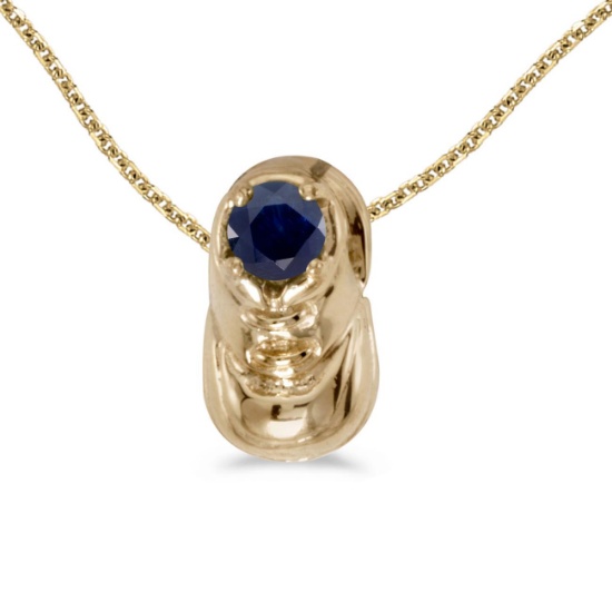 Certified 14k Yellow Gold Round Sapphire Baby Bootie Pendant