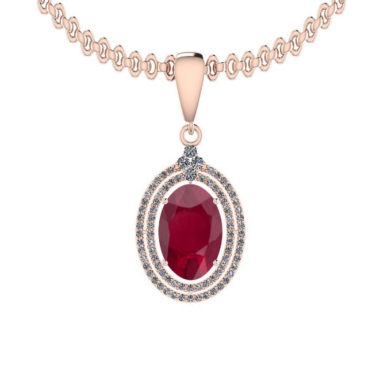 2.56 Ctw Ruby And Diamond SI2/I1 14K Rose Gold Pendant