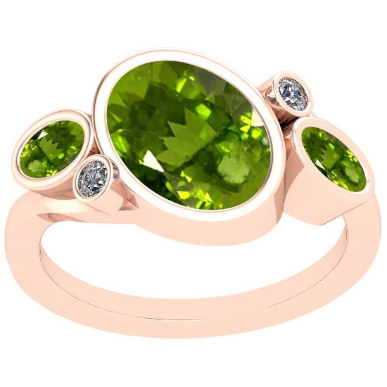 3.07 Ctw I2/I3 Peridot And Diamond 10K Rose Gold Vintage Style Ring