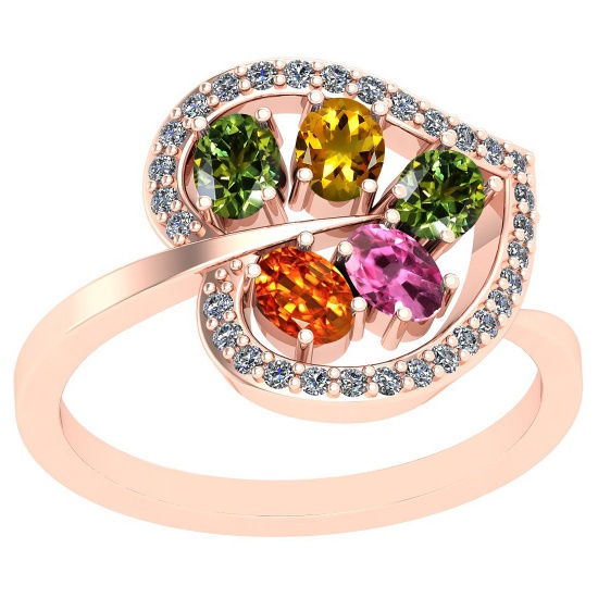 1.40 Ctw VS/SI1 Multi Sapphire And Diamond 14k Rose Gold Ring