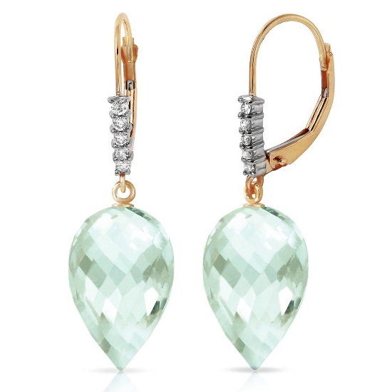 19.15 CTW 14K Solid Gold Drop Briolette Green Amethyst Diamond Earrings